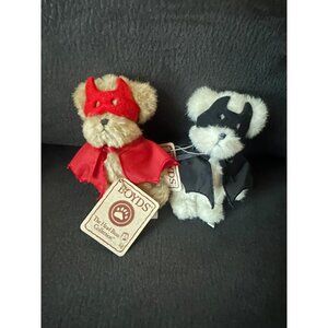 Boyds Head‎ Bean Collection devil Superhero Teddy Bears Set Of 2 5" Tall HTF